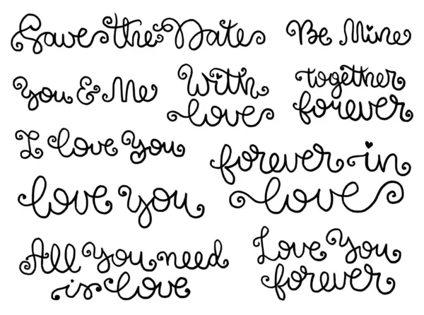 Collection vectorielle de phrases romantiques . — Image vectorielle