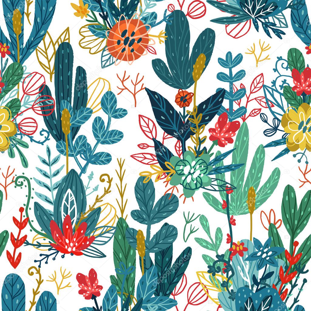 Seamless hand drawn floral pattern.