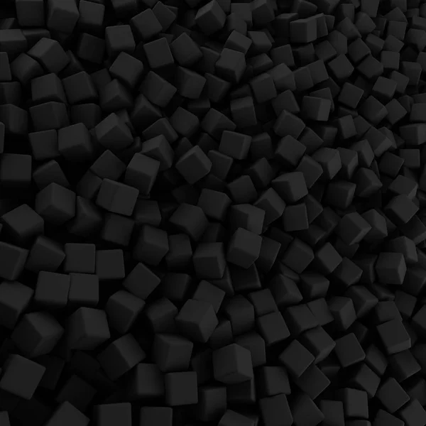 Black abstract heap of cubes backdrop. Contrast 3d rendering geometric polygons, as rough wall. Interior room — Stock Photo, Image