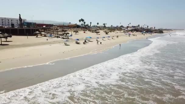 Foto Aérea Playa Californiana Con Niños Aprendiendo Surfear — Vídeo de stock