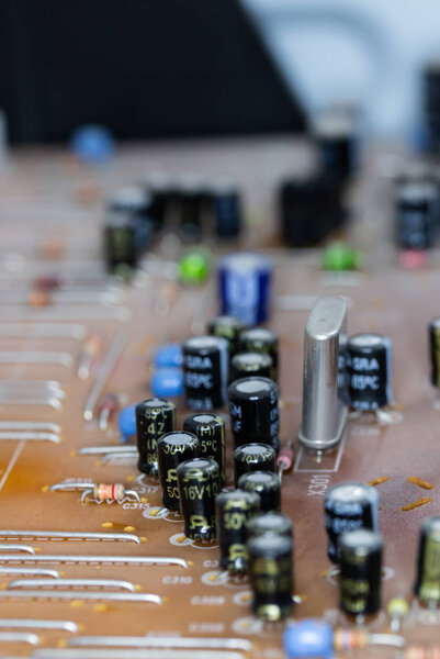 Close up of orange Bakelite  printed circuit board