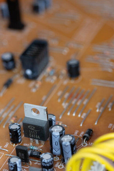 Close up of orange Bakelite  printed circuit board