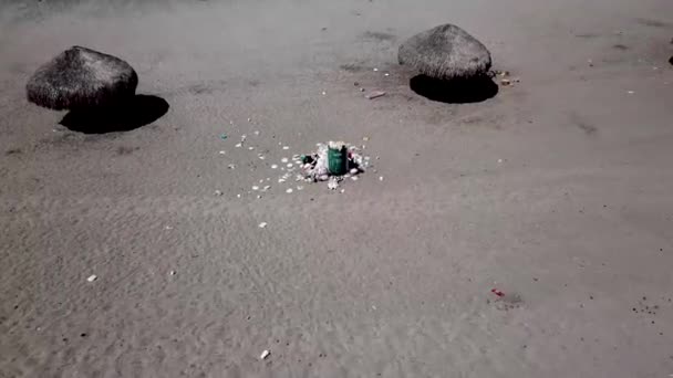 Luchtfoto Van Schandelijke Afvalvervuiling Het Pacifische Kuststrand — Stockvideo