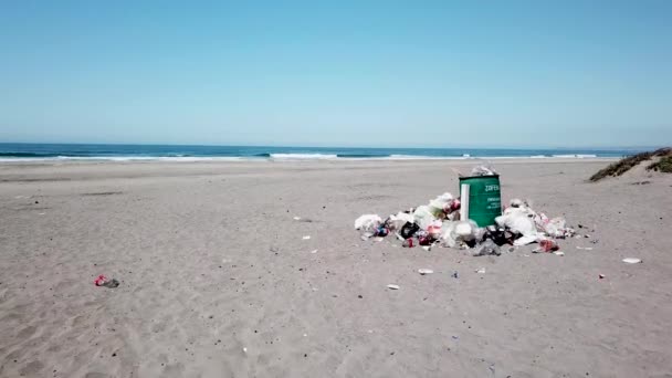 Aerial View Shameful Garbage Pollution Pacific Coast Beach — Stock Video