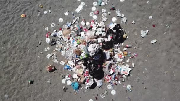 Aerial View Shameful Garbage Pollution Pacific Coast Beach — ストック動画