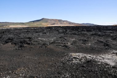 Siyah volkanik topraklara sahip İzlanda manzaraları