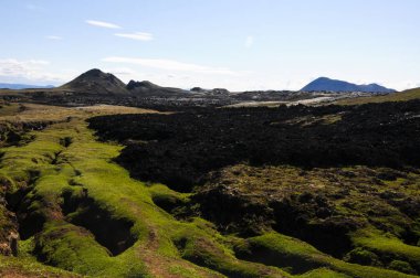 Siyah volkanik topraklara sahip İzlanda manzaraları