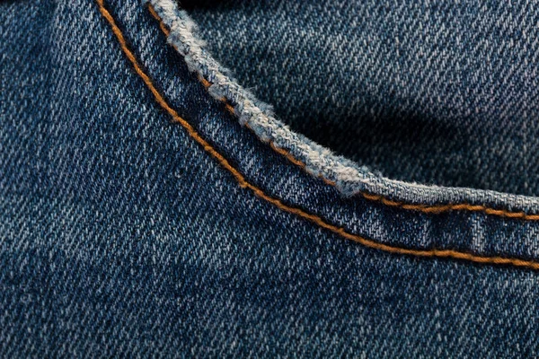 Denim Jeans Texture Background Old Torn Closeup Stitched Pants Pocket — Stock Photo, Image