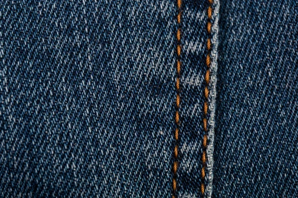 Denim Jeans Textuur Achtergrond Met Naad Close Gestikte Textuur Van — Stockfoto