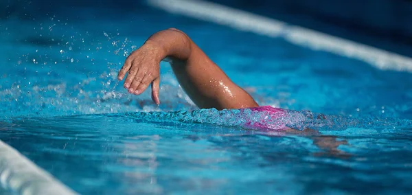 Atleta Nadador Nadar Rastejar Acidente Vascular Cerebral Pista Piscina — Fotografia de Stock