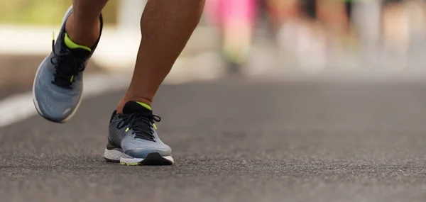 Runners Feet Running Road Close Shoe Male Triathlete Runner — Stock Photo, Image