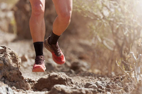 Trail Running Action Nahaufnahme Von Laufschuhen Aktion — Stockfoto