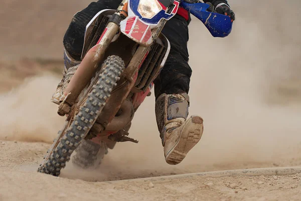 Coureur Motocross Accélérant Vitesse Piste Conduisant Dans Course Motocross — Photo