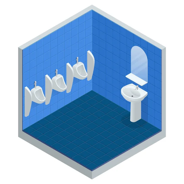 Fila isométrica de urinóis ao ar livre homens banheiro público, Closeup urinals no banheiro dos homens, ilustração vetorial de mictórios de cerâmica branca para homens . — Vetor de Stock