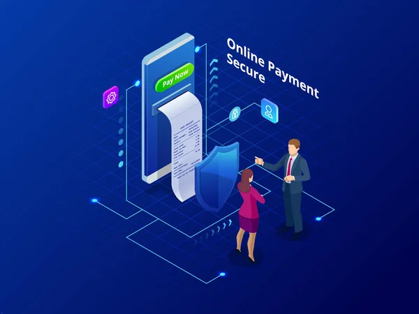 Isometric Paiement Ligne Concept Ligne Paiements Sur Internet Protection Transfert — Image vectorielle