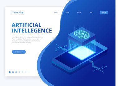 Isometric artificial intelligence business concept. Technology and engineering concept, data connection pc smartphone future technology. clipart