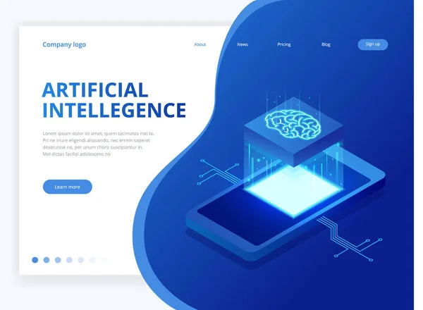 Concepto de negocio de inteligencia artificial isométrica. Tecnología y concepto de ingeniería, conexión de datos pc teléfono inteligente tecnología futura . — Archivo Imágenes Vectoriales