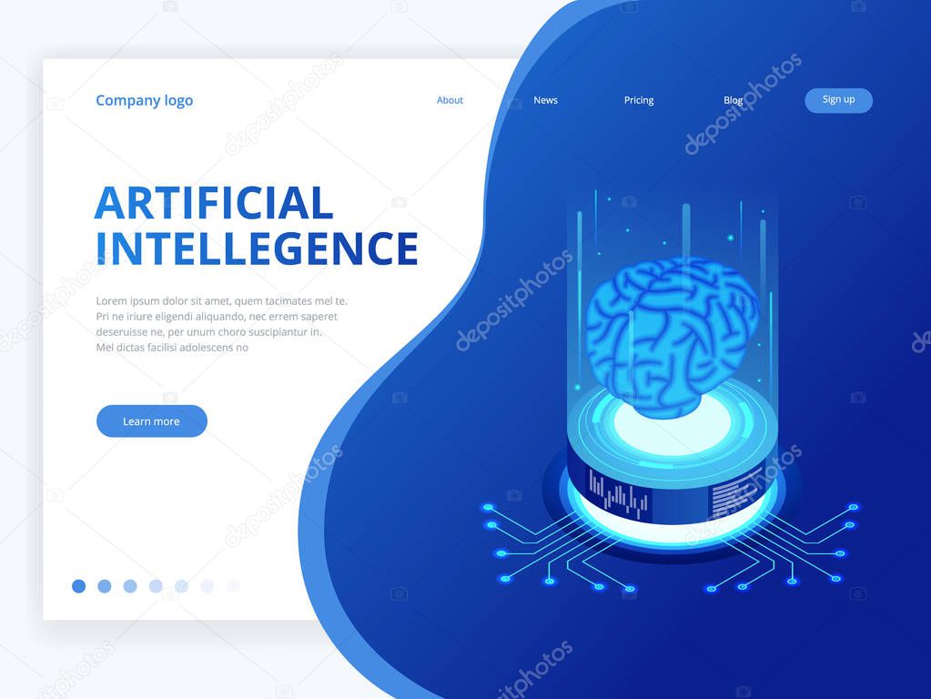 Isometric artificial intelligence business concept. Technology and engineering concept, data connection pc smartphone future technology.
