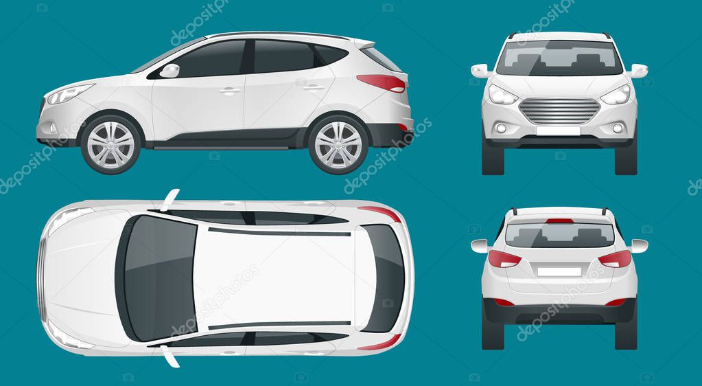 Car vector template on white background. Compact crossover, CUV, 5-door station wagon car. Template vector isolated. View front, rear, side, top.