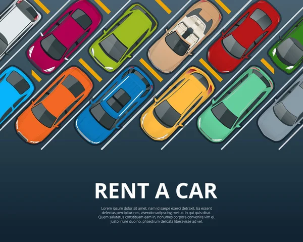 Alquilar un coche nuevo o usado. Alquiler de coches reserva banner. Fondo de ilustración vectorial — Archivo Imágenes Vectoriales