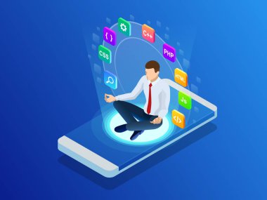 İzometrik programcı bir yazılım geliştirme şirketi ofiste çalışıyor. Programlama ve kodlama teknolojileri kavramını geliştirmek. UX UI kullanıcı arayüzey ve kullanıcı deneyim süreci.