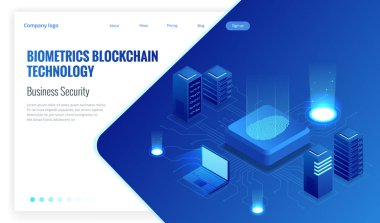 İzometrik biyometrik Blockchain teknoloji ve parmak tarama tanımlama sistemi yazdırın. Biyometrik yetkilendirme ve iş güvenlik kavramı.