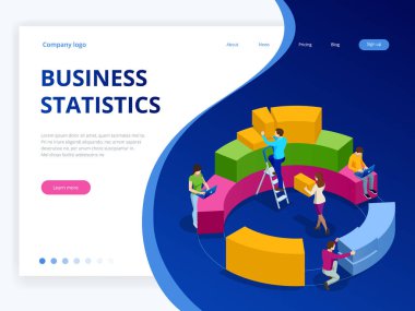 İzometrik iş analizi, strateji ve planlama. Teknoloji, Internet ve ağ kavramı. Veri ve yatırımlar. Infographic elemanları ile Businessmans.