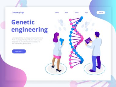 İzometrik dijital Dna yapısında mavi arka plan. Bilim kavramı. DNA dizisi, nanoteknoloji vektör çizim.