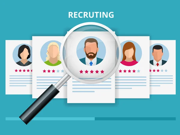 Concept d'embauche et de recrutement pour page web, bannière, présentation. Entretien d'embauche, illustration vectorielle d'agence de recrutement — Image vectorielle