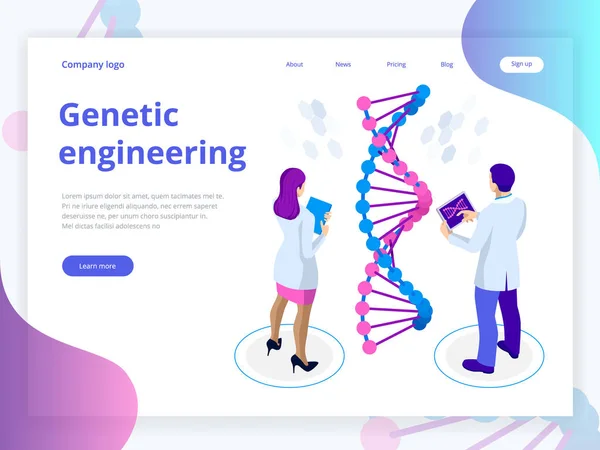 蓝色背景下的等距数字 Dna 结构。科学概念。Dna 序列, 纳米技术矢量图解. — 图库矢量图片