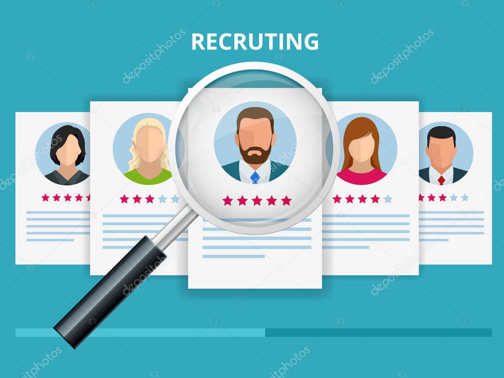 Hiring and recruitment concept for web page, banner, presentation. Job interview, recruitment agency vector illustration