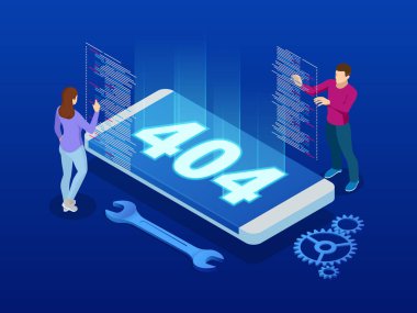 İnşaat sayfa altında Web sitesi. İzometrik hata 404 sayfa düzeni vektör tasarımı. Web sitesi 404 sayfa yaratıcı kavramı. İstediğiniz sayfa bulunamadı.