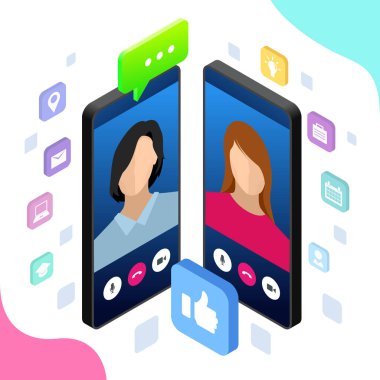 İzometrik mobil messenger sohbet, online sohbet mesaj mesaj ile. Vektör çizim