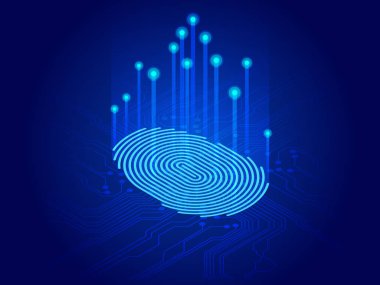 İzometrik dijital modern tanımlamak ve dijital yüzeyi parlak parmak izi ölçme. Güvenlik, parola denetimi aracılığıyla parmak üstün teknoloji gelecek ve sibernetik geleceği