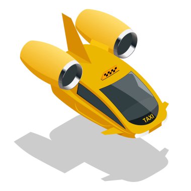 İzometrik modern futuristik hava yolcu taşımacılığı. Hava taksi. Beyaz arka plan üzerinde izole Modern insansız elektrikli uçak. Vektör çizim