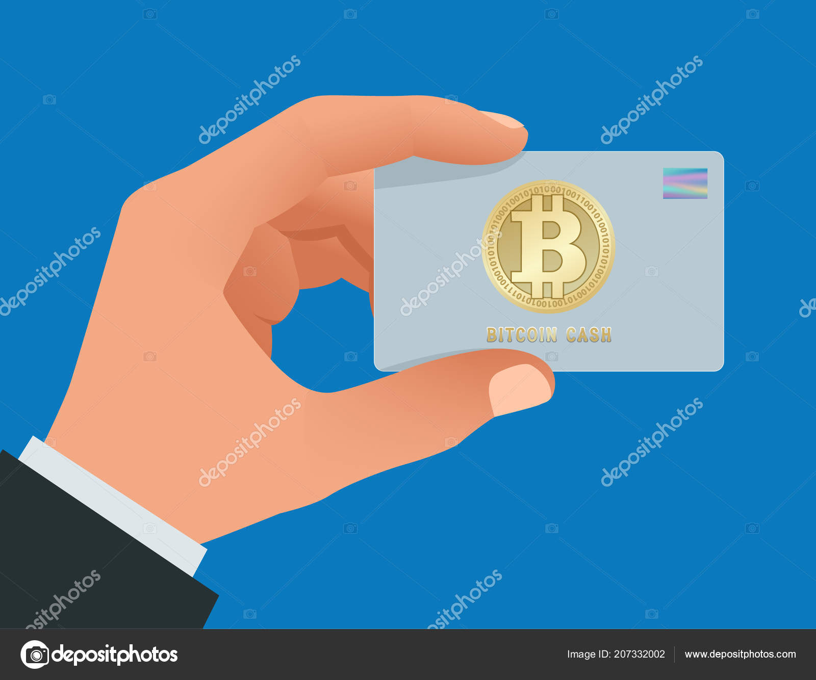 人的手持有比特币借记卡。帐户, 信用, 所有在一卡概念为比特币。用比特币支付账单。数字货币资金。技术信用卡比特币在全球范围内挖掘.  图库矢量图©Golden Sikorka 207332002