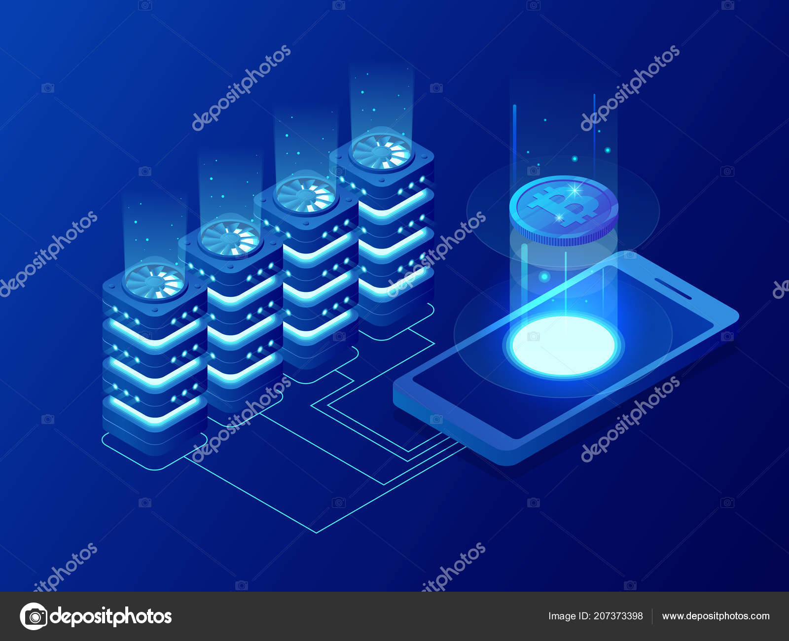 Isometric mining Bitcoin farm. Cryptocurrency, blockchain, bitcoin mining  concept. Big data processing, server room rack vector illustration Stock  Vector by ©Golden Sikorka 207373398