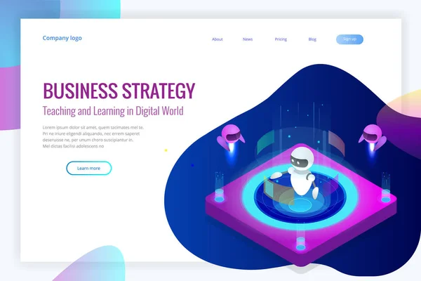 Isometrisk artificiell intelligens koncept. Teknik och konstruktion. Undervisning och lärande i digitala världen. Digital och teknik bakgrund — Stock vektor