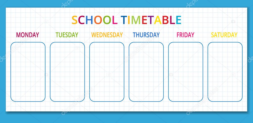 Template school timetable for students or pupils with days of week and free spaces for notes. Vector illustration.