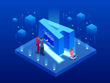 İzometrik vektör soyut büyük veri görselleştirme. Fütüristik A harfi tasarım. Görsel bilgi karmaşıklığı. Sosyal ağ veya iş analytics Gösterim