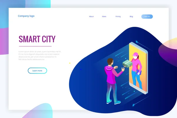 Isometric Fast Delivery Service, Online Delivery, Online Shopping, Finance Instrument konsep banner web. Vektor modern Ilustrasi musuh website atau pinjaman - Stok Vektor