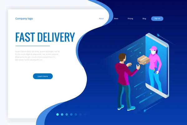 Isometrische Fast Delivery Service Online Levering Online Winkelen Financiën Instrument — Stockvector