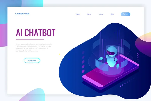 Isometric Artificial Intelligence. Chatbot and future marketing. AI and business IOT concept. Dialog help service. Vector illustration. — Stock Vector