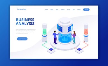 İzometrik iş strateji ve planlama. Yatırımlar ve çözümleme verisi. Vektör çizim sunu veya açılış sayfası için. SEO analytics ekibi.