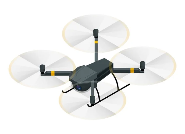 基于白色背景矢量图解的航空摄影用视频和照片相机的等距电力无线 Rc quadcopter 无人机 — 图库矢量图片