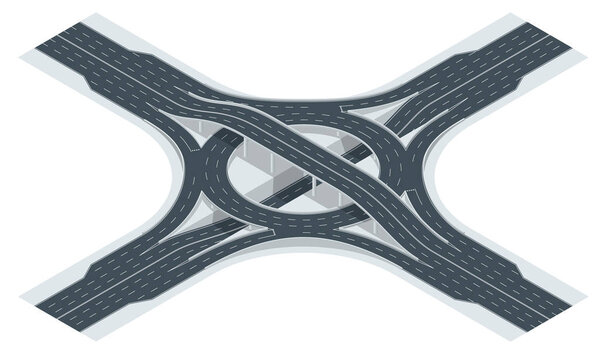 Isometric highway junction road and interchange overpass. Vector illustration