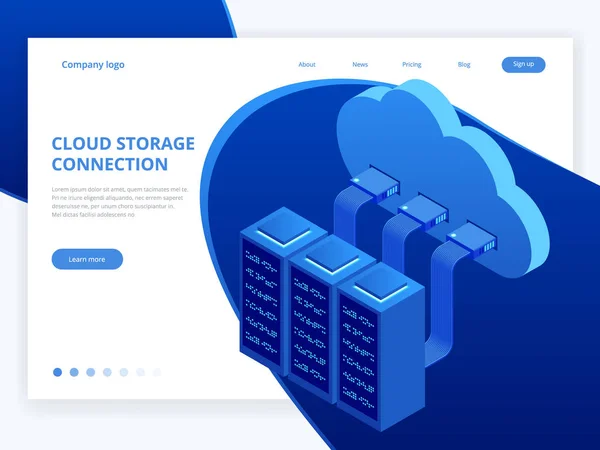 Moderna tecnología de nube isométrica y concepto de red. Negocio de tecnología de nube web. Internet servicios de datos vector ilustración — Vector de stock