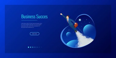 İzometrik tasarım iş başlangıç web afiş için. Başlamak yukarıya. Gelir ve başarı. Dijital dönüştürme. Teknoloji gelecek. Alan, yaratıcılık, hayal gücü, yenilik için kavram işadamı