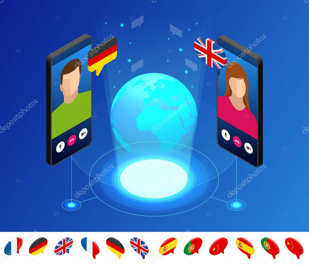 ✅ Isometric online voice translator and learning languages concept. Learning, translate languages or audio guide. Artificial Intelligence chatbot translator premium vector in Adobe Illustrator ai ( .ai ) format, Encapsulated PostScript eps ( .eps ) format