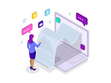 İstatistik verileri, finansal işlem, hareket eden banka, bir smartphone bir kağıt fatura ile bildirim izometrik makbuzu. Çevrimiçi hizmetler Analizi ve istatistik. Veri görselleştirme.